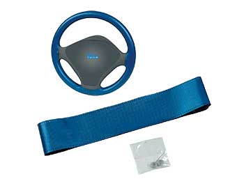 Blue leather steering wheel cover (imp. cm 9.3-10)